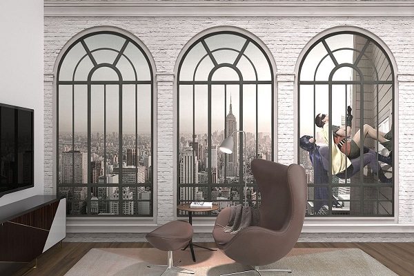 Una parete di mattoni con la carta da parati