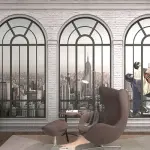 Una parete di mattoni con la carta da parati