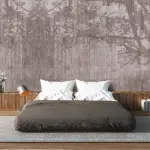 Arredamento con parete effetto cemento